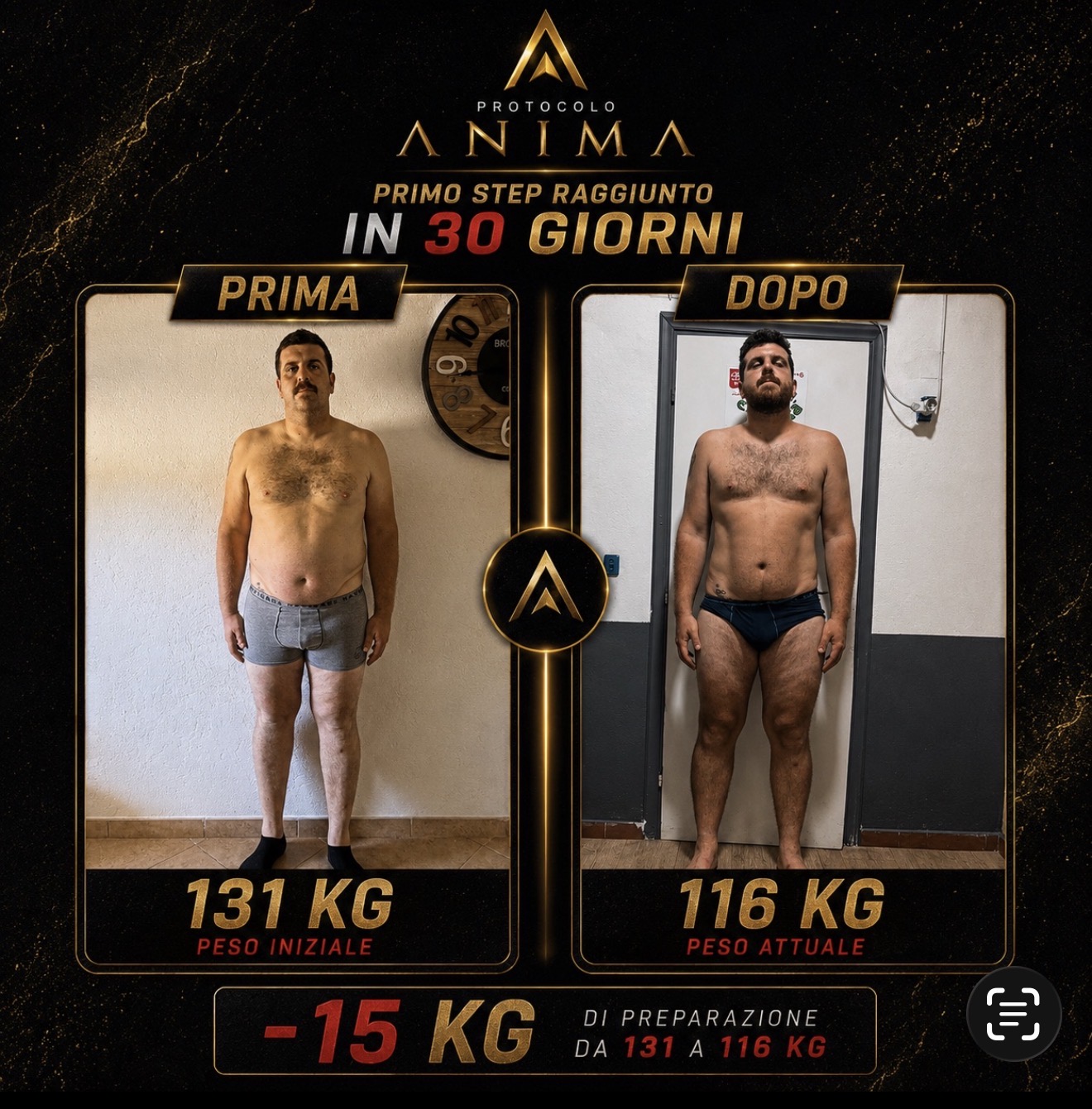 Trasformazione Protocollo Anima — -15 kg in 30 giorni